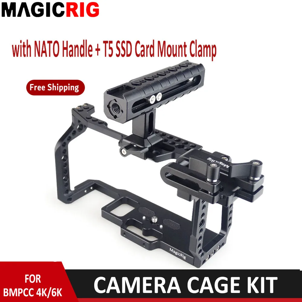 MAGICRIG портативная клетка для камеры с ручкой NATO + T5 SSD зажим для карт для Blackmagic Pocket Cinema Camera BMPCC 4K & 6K - изображение
