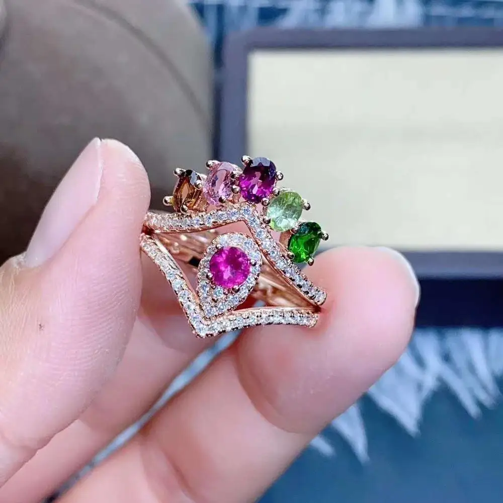 

Natural Tourmaline Multiple Styles Ring S925 Sterling Silver Fine Charming Weddings Jewelry for Women Free Shipping MeiBaPJ FS