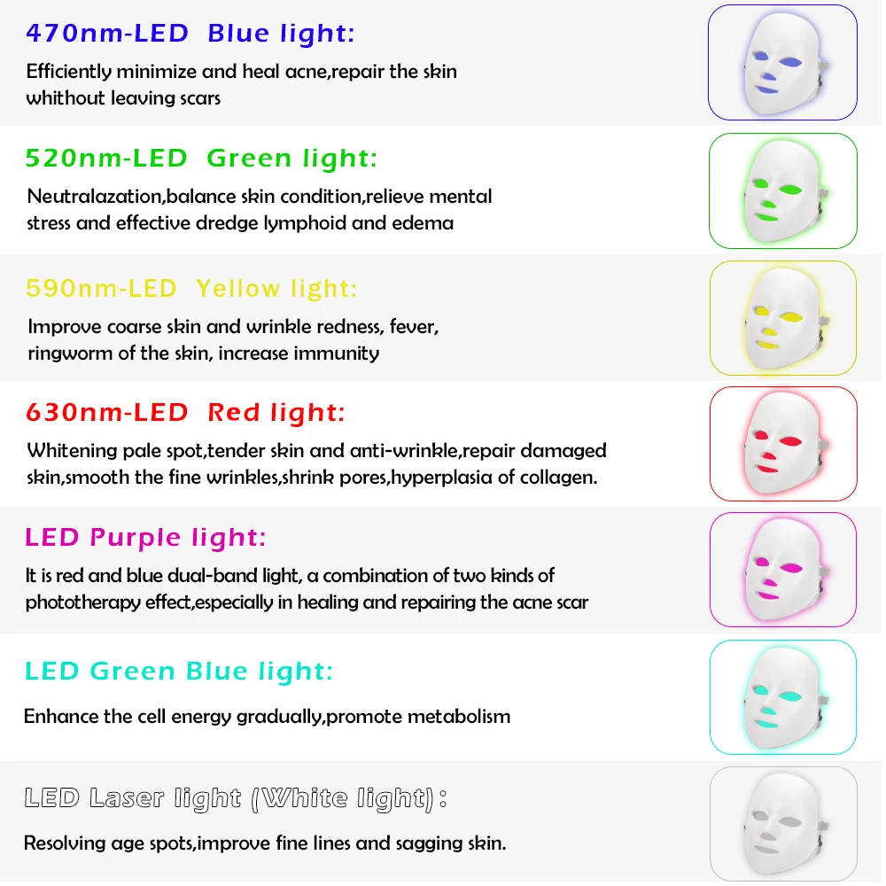 7 Colors Led Mask Photon Electric LED Facial Mask LED Skin Rejuvenation Anti Wrinkle Acne Photon Therapy Home Salon Beauty Tool