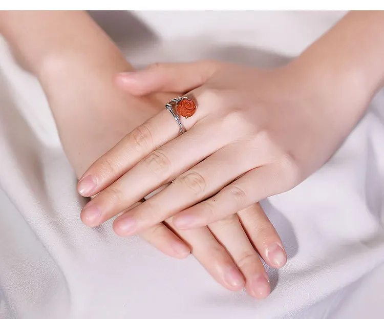 925 пробы серебро наньцзян красный агат Роза кольцо и ожерелье Ювелирные наборы дизайн модные старинные ювелирные украшения подарок для женщин