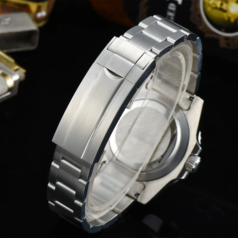Часы автоматические GMT черный стерильный циферблат Мужские сапфировые хрустальные светящиеся руки стальной корпус 40 мм роскошные механические часы с датой A10