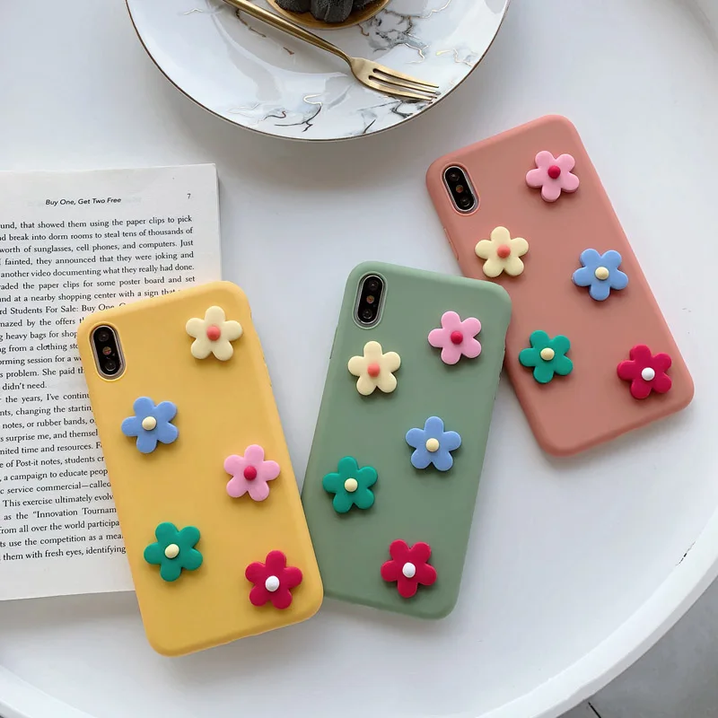 

Phone case For iphone 6 6s 7 8 Plus X XR Xs Max iphone 11 Pro Max 7plus 6plus 5s Cute 3D Flowers Soft Silicone Candy Back Cover