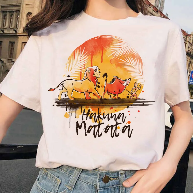 Kawaii забавные хакуна матата футболки женские летние с коротким рукавом Король льва женские футболки Повседневная футболка Femme