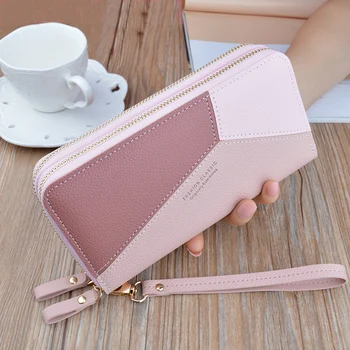 

Female Big Capacity Clutch Wallets Phone Pocket Purse Card Holder Patchwork Double Zipper Women Long Wallet Carteras De Mujer.