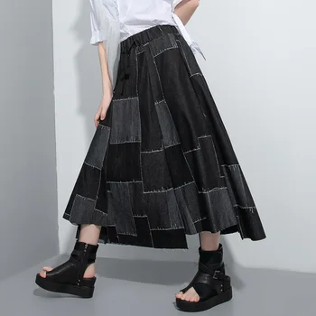 

2020 Summer Elastic Waist Loose Skirt Fashionable Colorpatchwork Large Size Irregular Long Skirt For Women