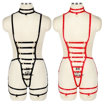 

Strappy Harness Garter Set Punk Gothic Dance Sexy Lingerie Full Body Fetish Bondage Harness Elastic Cage Bra Wedding Leg Belt