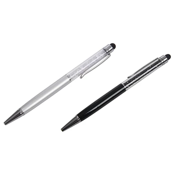 

2Pcs Crystal 2-In-1 Stylus Pens Capacitive Styli Stylus Press Ballpoint Pen for All Press Sn Devices- Black & Silver