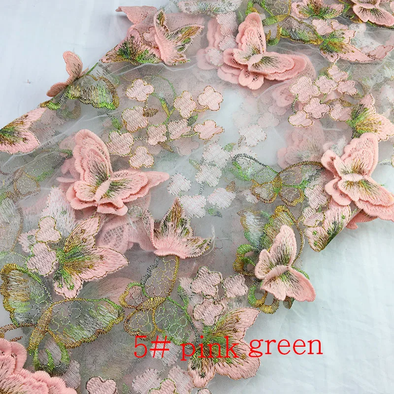 Изысканная 1 ярд 3D кружевная вышивка бабочки шитье женское платье аксессуар многоцветный золотая нить свадебное платье свадебная ткань