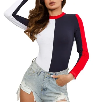 

Women Durable Fashion Autumn Bodysuit Long Sleeve Skinny Jumpsuit Sexy Ladies Patchwork Clothing Romper