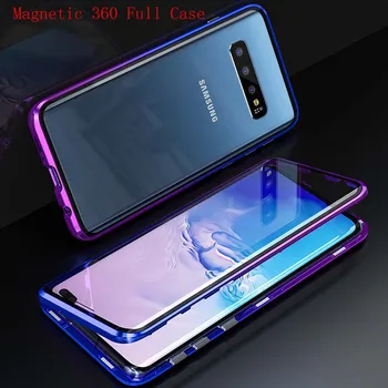 

Luxury Aluminum Metal Magnetic Case For Samsung Galaxy S10 S10Plus 360 Front+Back Double-Sided Tempered Glass Adsorption KS0323