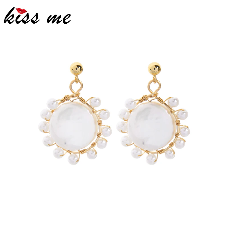kissme Handmade Round Shell Drop Earrings For Women Gifts Exquisite Acrylic Pearl Gold Color 2020 New Fashion Jewelry Wholesale | Украшения