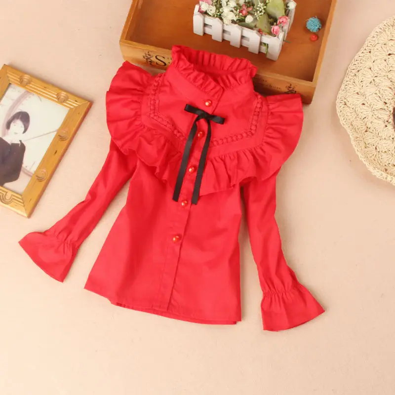 Spring long sleeve turn-down collar blouses school girl blouse top children kids shirt toddler teen girls white shirts JW1467A