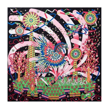 

90cm Luxury Brand Scarf Women Foulard Bandana Handmade Curled Twill Silk Square Scarf New Design Head Hijab Scarves For Ladies