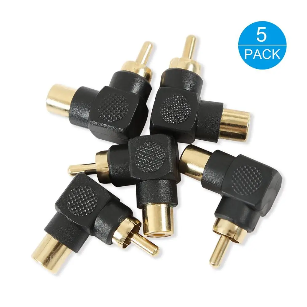 

Onvian 5 PCS RCA Connector Jack RCA Male to RCA Female Right Angle Adapter 90 Degree Video/Audio Wire Connector