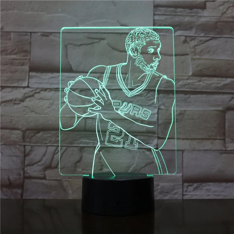 Баскетбольная звезда Тим Дункан 3D светодиодный светильник классный подарок для младенцев яркая база Быстрая светодиодный ночник лампа на батарейках 2764