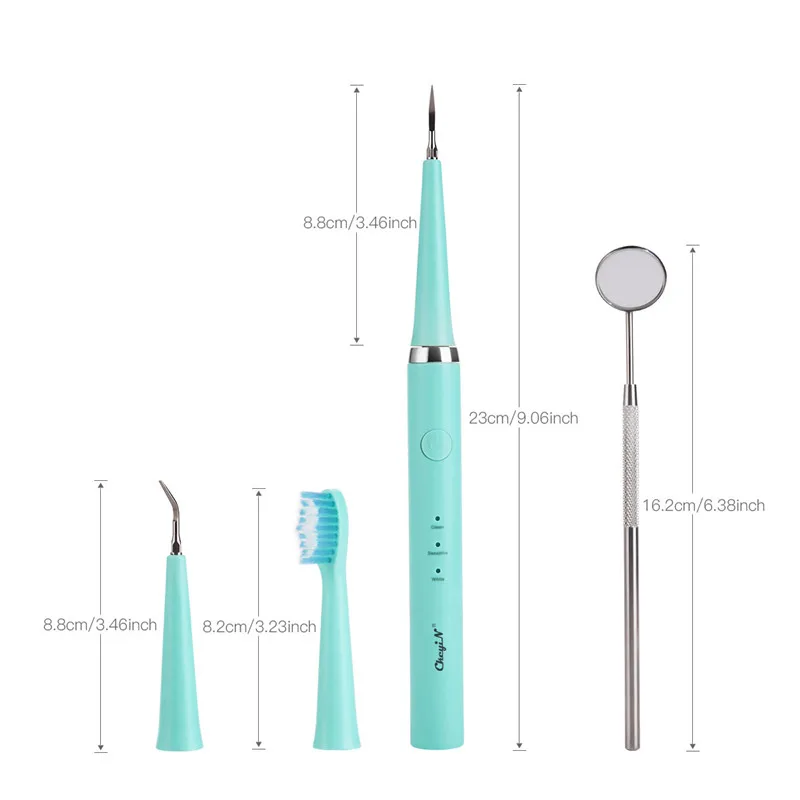 CkeyiN Электрический звуковой стоматологический инструмент для удаления зубного камня, инструмент для удаления дыма, удалитель пятен, инструмент для отбеливания зубов с 2 головками щеток