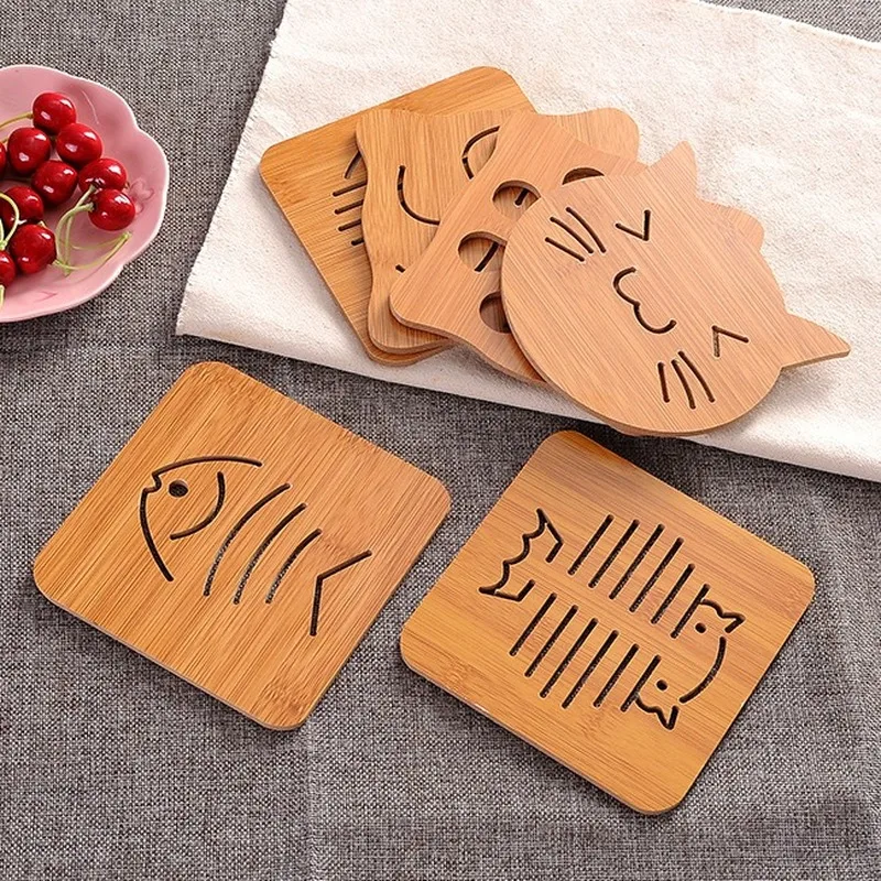 

6PCS/SET Kitchen Heat Insulation Pad Wood Cartoon Heat Insulation Pad coasters placemats for kitchen table placemat