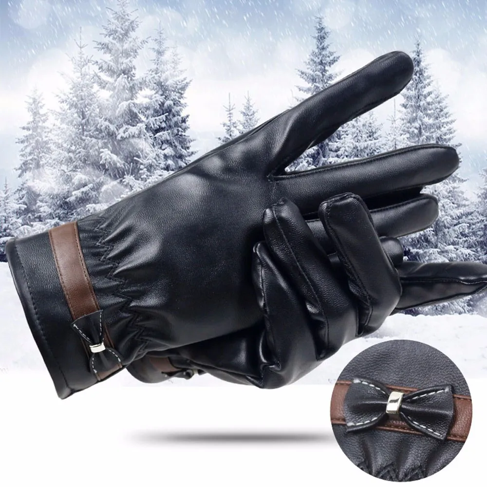 

Women leather gloves 2020 New Lady Winter Keepping Warm Leather Driving Soft Lining Gloves Mitten guantes invierno mujer