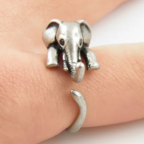 

Vintage Lovely Ancient Silver Color Adjustable Open Elephant Wrap Rings Charm Women Men Unisex Party Birthday Friends Gifts BFF