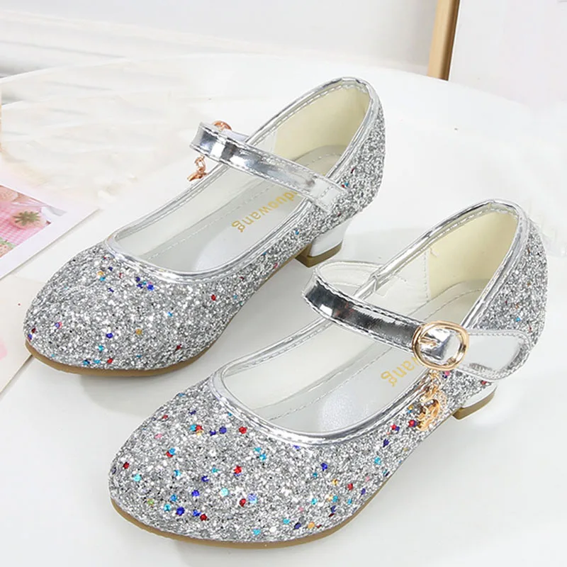 New Kids Dance Shoes Girls High-Heeled Shoes Spring Autumn Children Princess Sequins Big Girls Party Wedding Shoes CSH1204 slippers for boy