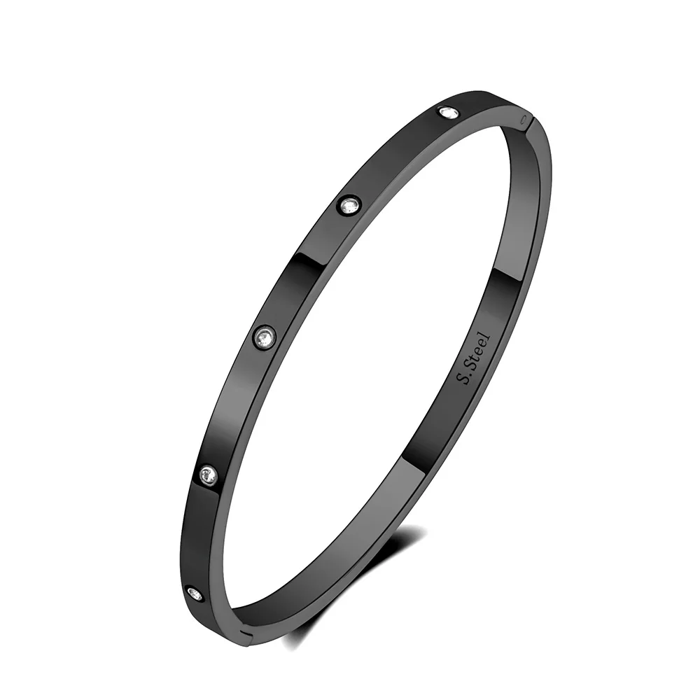 4mm CZ Crystal Cuff Bangle for Women Classic Cubic Zirconia Titanium Stainless Steel Bracelet