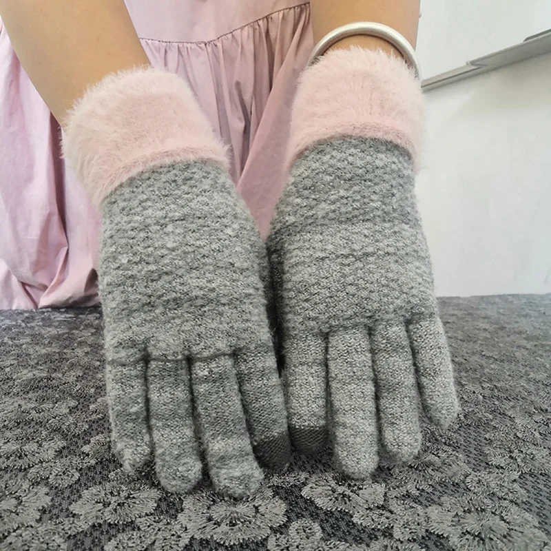 Модные плюшевые зимние гольфы варежки для телефона, вязаные плюшевые искусственная шерсть, повседневные зимние теплые перчатки, женские толстые перчатки