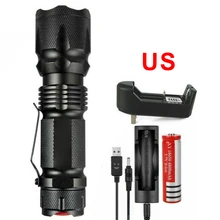 

T6 Tactical LED Powerful Flashlight USB Torch Light Kit with Military Box Flashlight Outdoor Hiking Camping Lighting