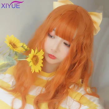 

XIYUE Long Orange Synthetic Wigs Natural Corn Whisker Wig Wave Wigs for Women Heat Resistant Daily Cosplay Wigs Wavy Hair Wig