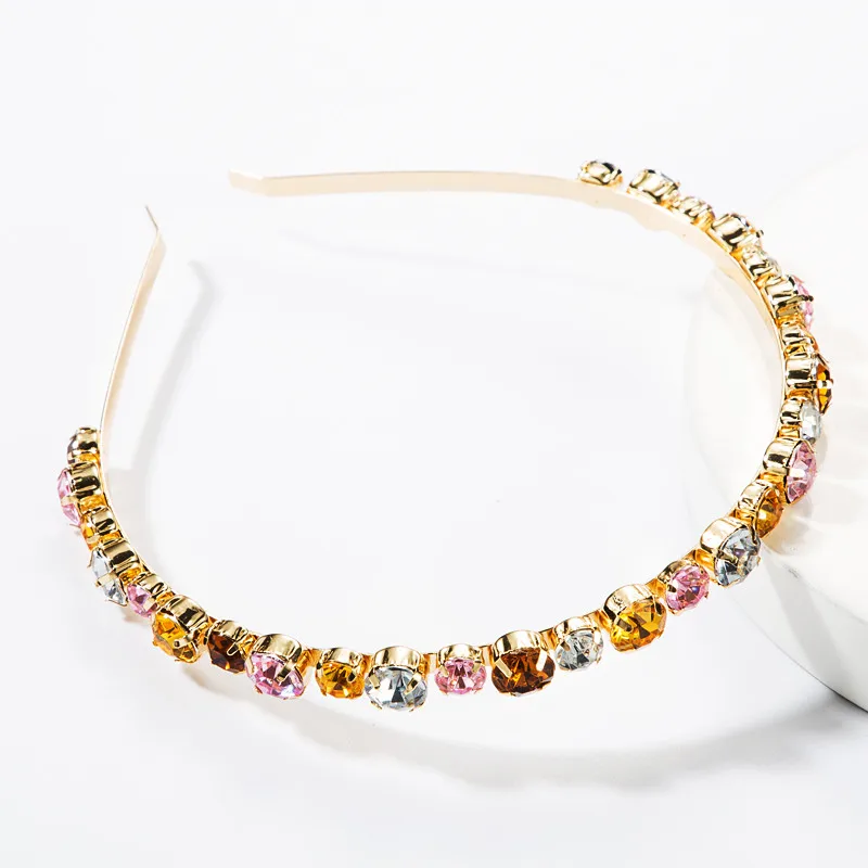 Pauli Manfi Women Colorful Rhinestone Headbands Hair Bands Hair Clips Korean Circle Simple Hair Hoop Headwear Accessories