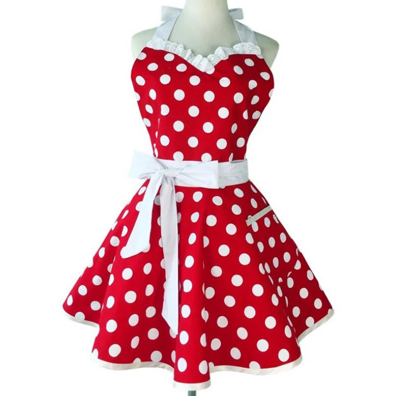 

Lovely Sweetheart Red Retro Kitchen Aprons Woman Girl Cotton Polka Dot Cooking Salon Pinafore Vintage Apron Dress Christmas