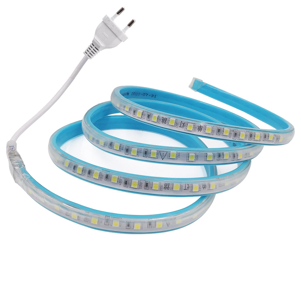

220V Led Strip Light Auto Running 5050 Waterproof IP67 Lighting 14x8mm Flexible Led Ribbon With EU Plug Outdoor Home Decoration