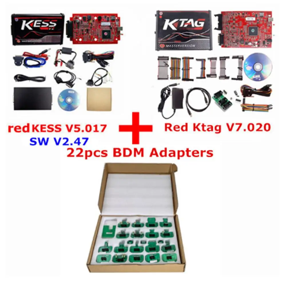 Онлайн V2.53 ЕС красный KESS V2 V5.017 OBD2 менеджер Тюнинг Комплект KTAG V7.020 4 светодиодный онлайн мастер-версия K-TAG V2.25 OBD2 программист - Цвет: KESS KTAG 22PCS BDM
