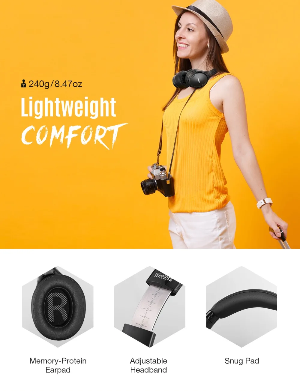 Mpow H19 IPO Wireless Headphones ANC Noise Canceling Headphone HiFi Stereo Bluetooth 5.0 Headset With 30H Playtime For Iphone 11 Huawei P30 Lite (5)