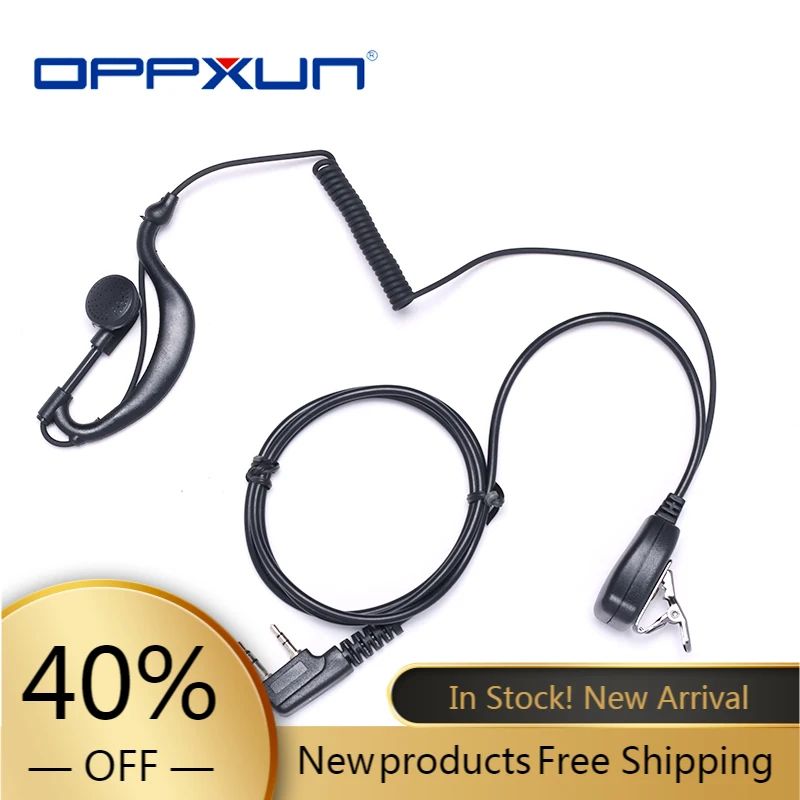 Oppxun 2 Pin auriculares PTT Mic 1m gancho de oreja auricular de Walkie Talkie Interphone auricular para $TERM impacto Baofeng UV5R/ Kenwood / HYT