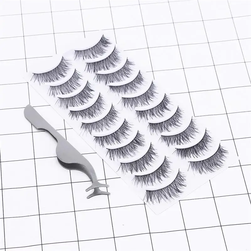 

50 Pairs Natural Fake Eyelashes Handmade Long Eye Lashes With Tweezers Cosmetic Tool For Women Lady Teenager Girls