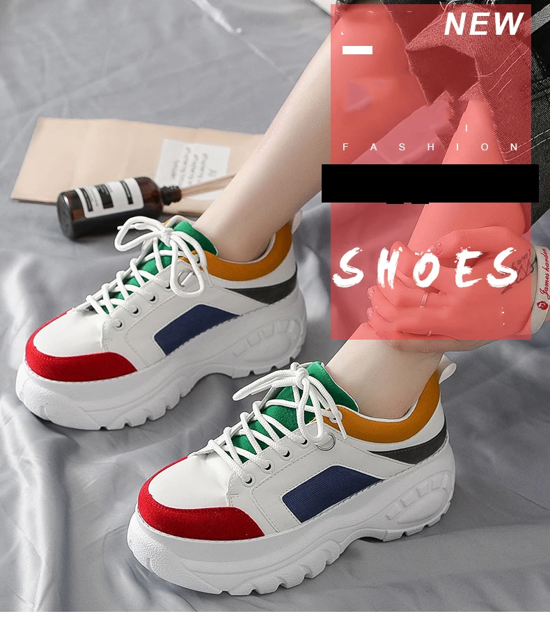 TYDZSMT/женские кроссовки; коллекция года; разноцветная Лоскутная обувь на высокой платформе и массивном каблуке; обувь для папы; женская обувь белого цвета с вышивкой; Chaussure Femme