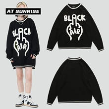 Women Men Streetwear Harajuku Casual Sweater letter finger Knitted Sweater Autumn Cotton Pullover tops oversized Couple outfit