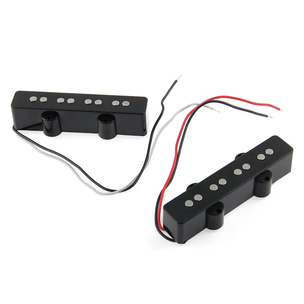 2 Pieces 4-String Noiseless Open Style Pickup for Jazz Bass Guitar Replacement Parts Black