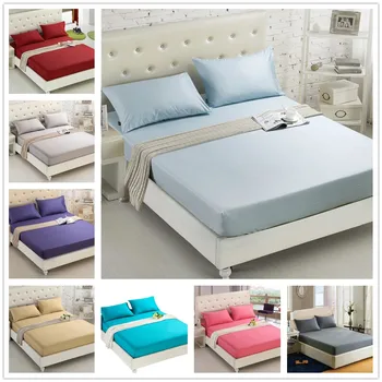 

Home Textile Bedsheet Couple Mattress Cover Bed Sheet with Elastic Band Bed Linen Cotton Solid Double Queen Fitted Sheet