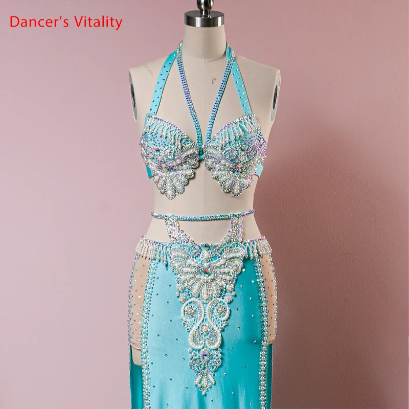 US $197.41 Belly Dance Suit Full Diamond Bra High Waist Long Skirt Performance Clothing Set HighEnd Custom Adult Child Competition Clothes