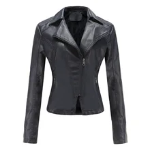 New Women Autumn Winter Faux Soft Leather Jackets Coats Lady Black PU Zipper Epaule Motorcycle Streetwear