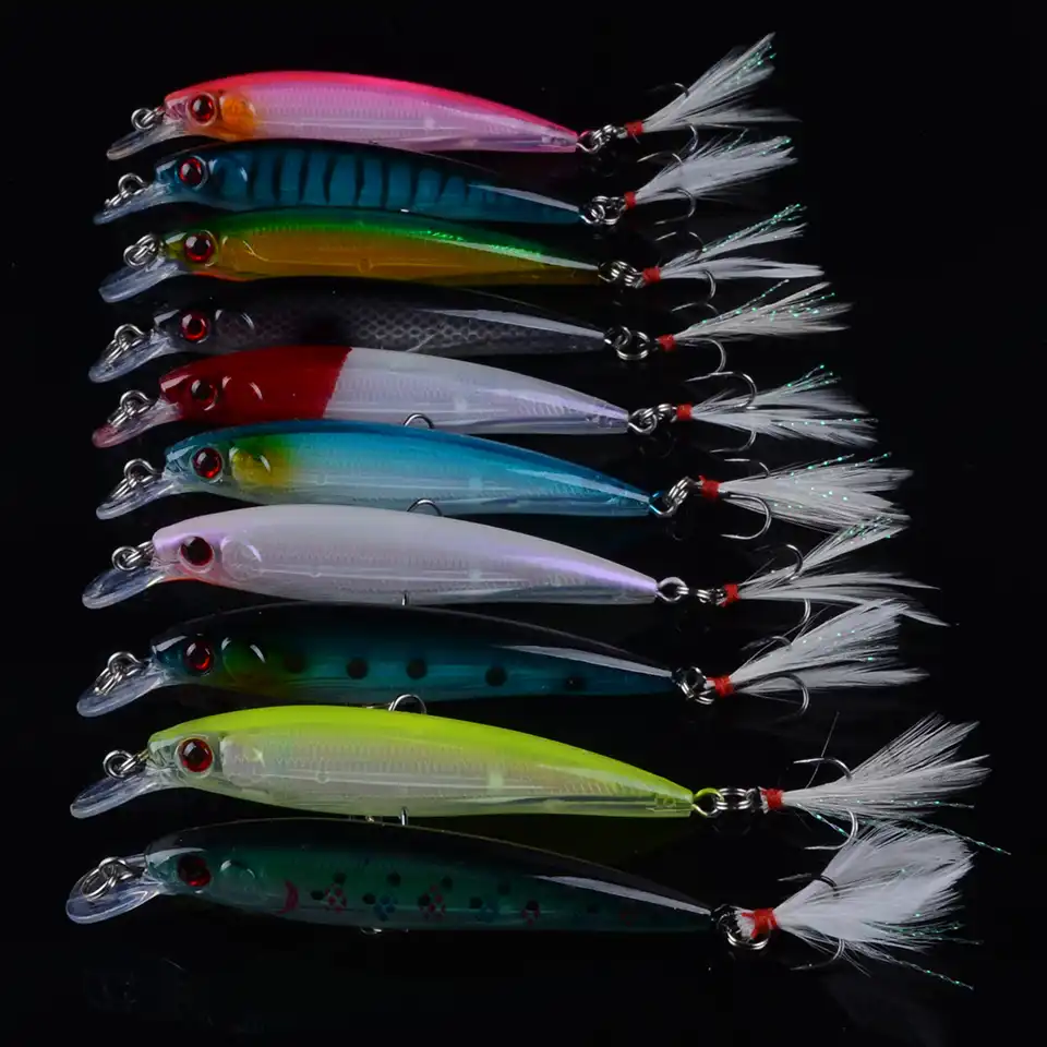 10pcs Fishing Lure Minnow Wobblers Pencils Hard Bait With Feather Hooks Fishing Tackle 7g 9cm Artificial Bait Crankbait Fishing Lures Aliexpress