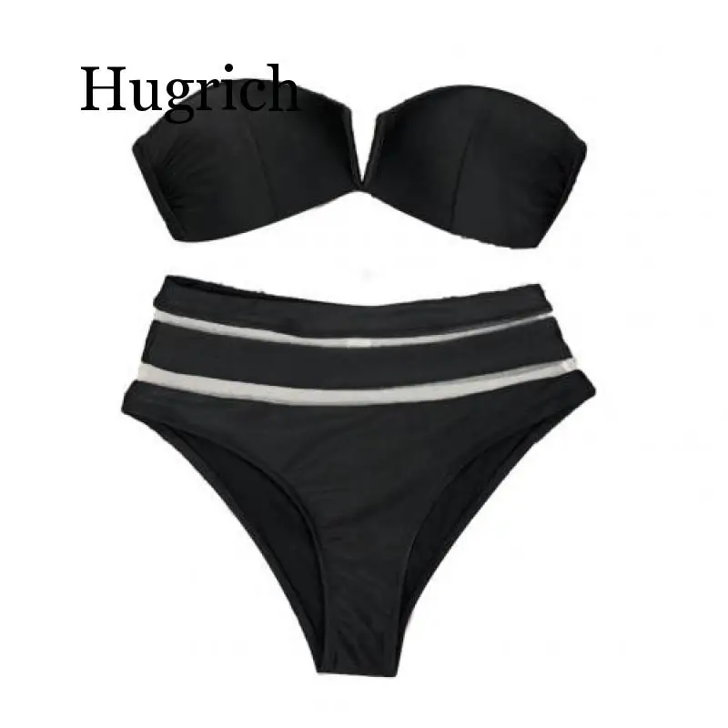 2Pcs Women 2020 Sexy Padded Strapless Bra High Waist Mesh Briefs Bikini Set Swimwear Romantic beach comfortable cool swimsuit