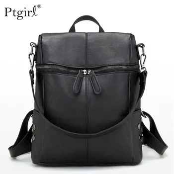 

Simple Style Backpack Women Leather Backpacks For Teenage Girls School Bags Ptgirl Fashion Vintage Solid Black Shoulder Bags Sac