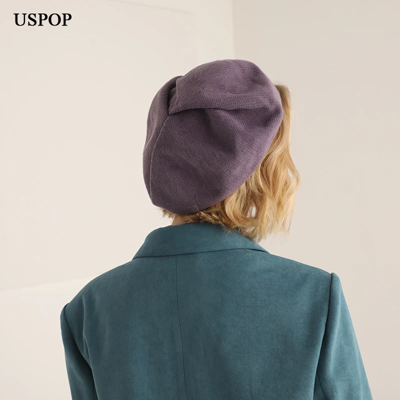 Новинка 2019 модный летний берет USPOP винтажный однотонный тонкий вязаный Женская