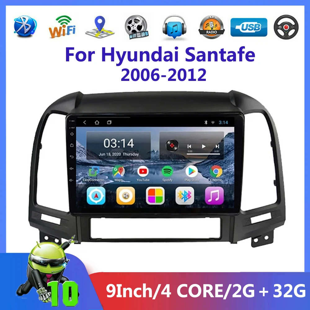 Четырехъядерный Android 10 для Hyundai Santafe 2006-2012 автомобильное радио мультимедийный