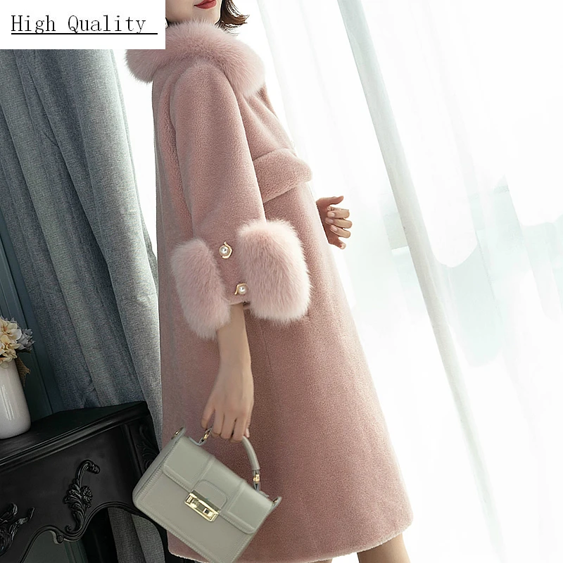 

Sheep Shearing Overcoat Women 2020 Real Fox Fur Coat Female Jacket Long Winter Warm Lamb Fur Coats Parka Real Fur LWL1175