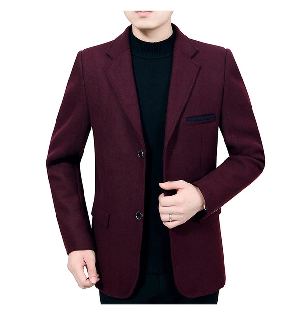 Новая горячая распродажа, брендовый осенний и зимний мужской повседневный Блейзер, модный тонкий шерстяной костюм, мужской однотонный пиджак
