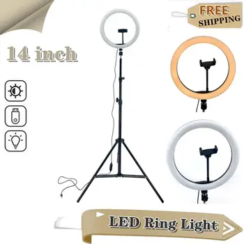 

14in Dimmable LED Selfie Ring Light Studio Lighting Photography Lamp with Tripod Clip USB for Cell Phone Video Studio Ring Light