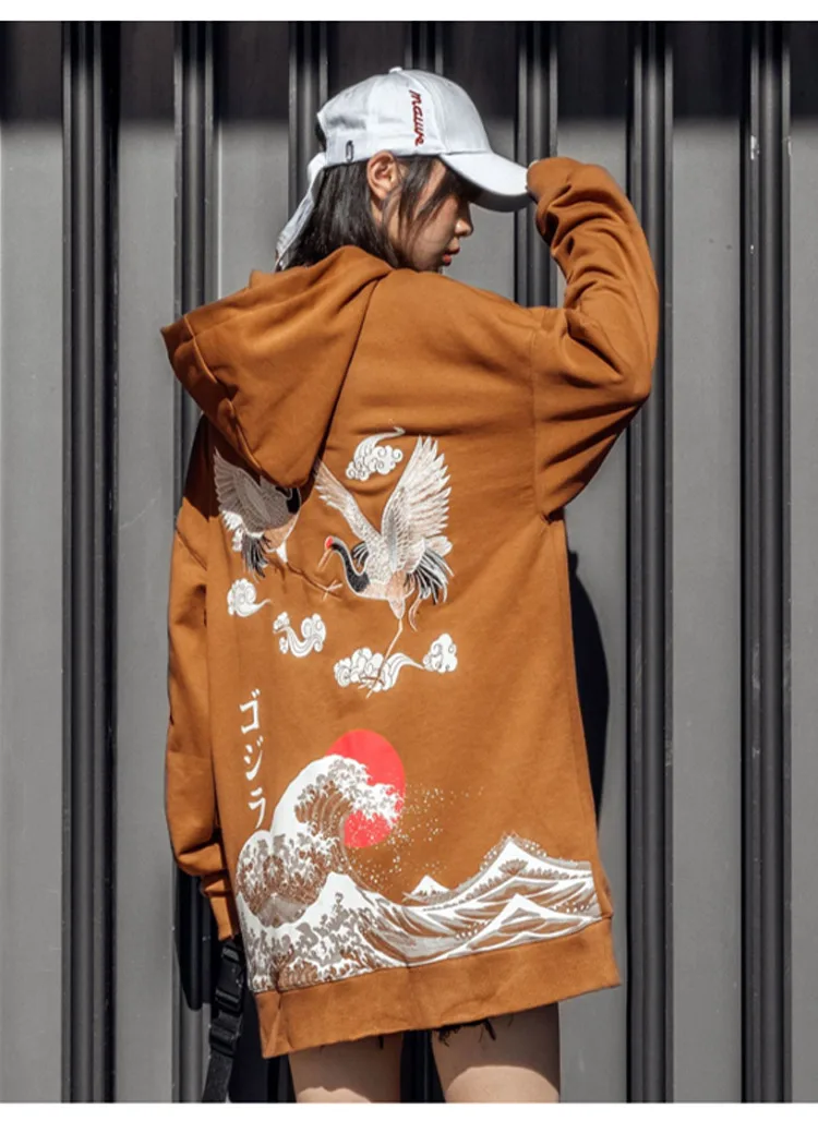 Aolamegs толстовки для мужчин Ukiyo-e спрей печати Толстовка японский Ретро Печатный пуловер с капюшоном свободный стиль хип хоп Уличная осень